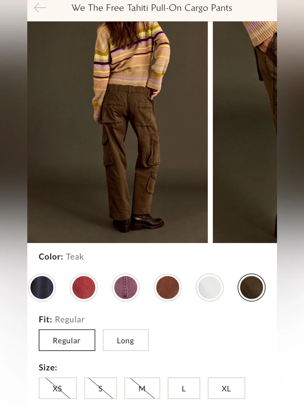 NWOT Free People We The Free Tahiti Cargo Pants - teak brown green tan - Medium